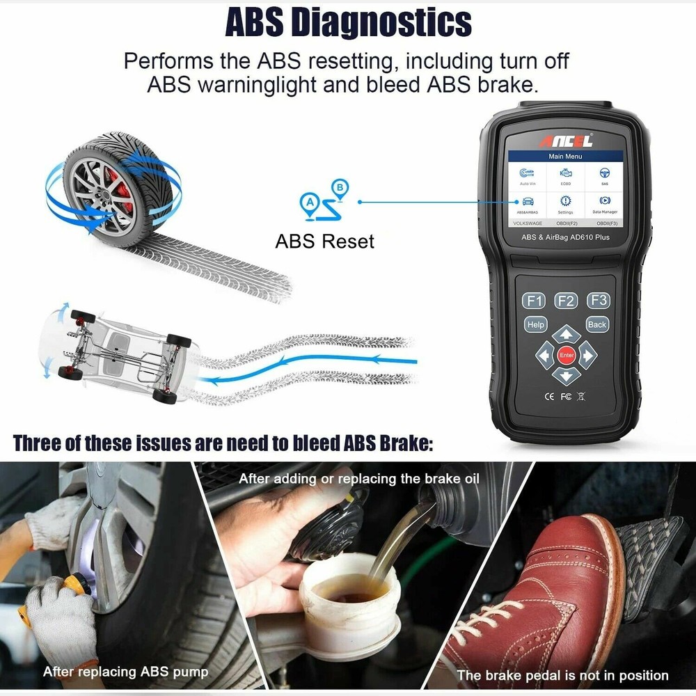 ANCEL AD610 Plus OBD2 Scanner Code Reader SAS SRS Code Reader ABS Check Engine