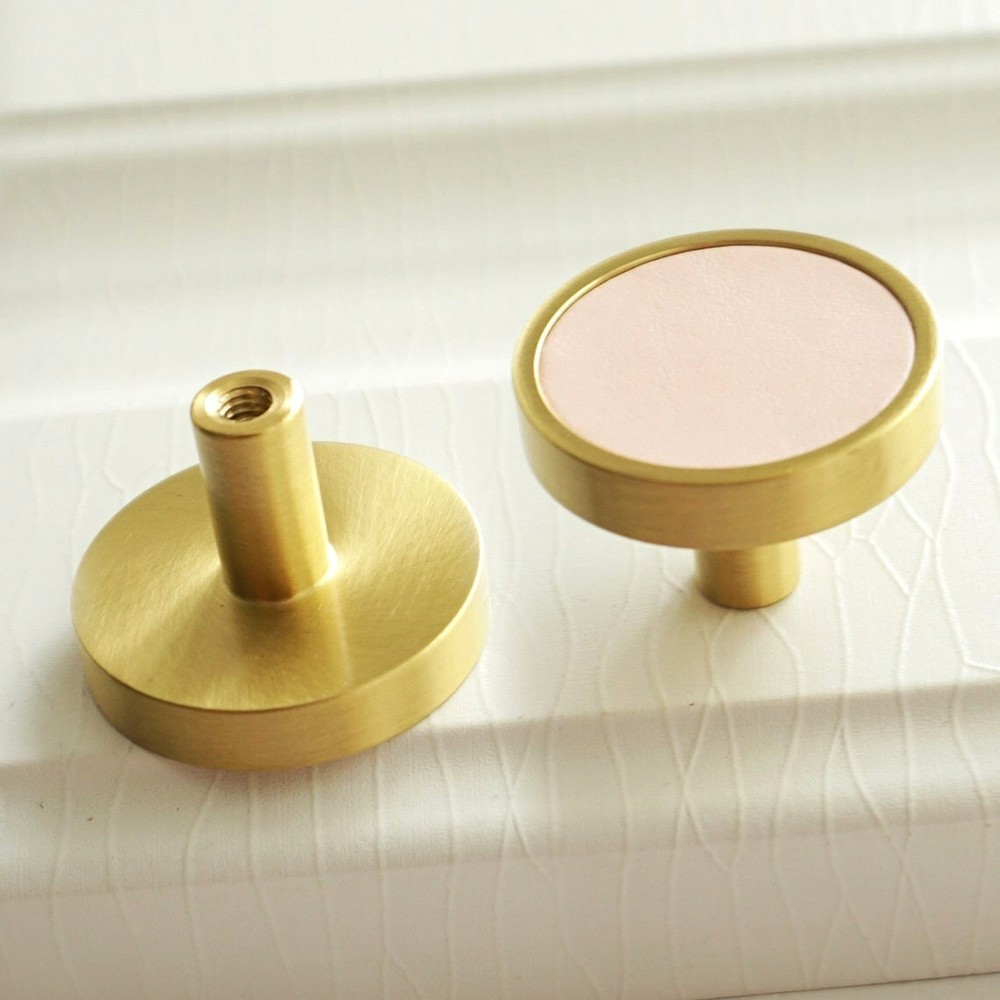 Pink Leather Cabinet Door Handles Dresser Drawer Knobs Pulls Solid Brass Pulls