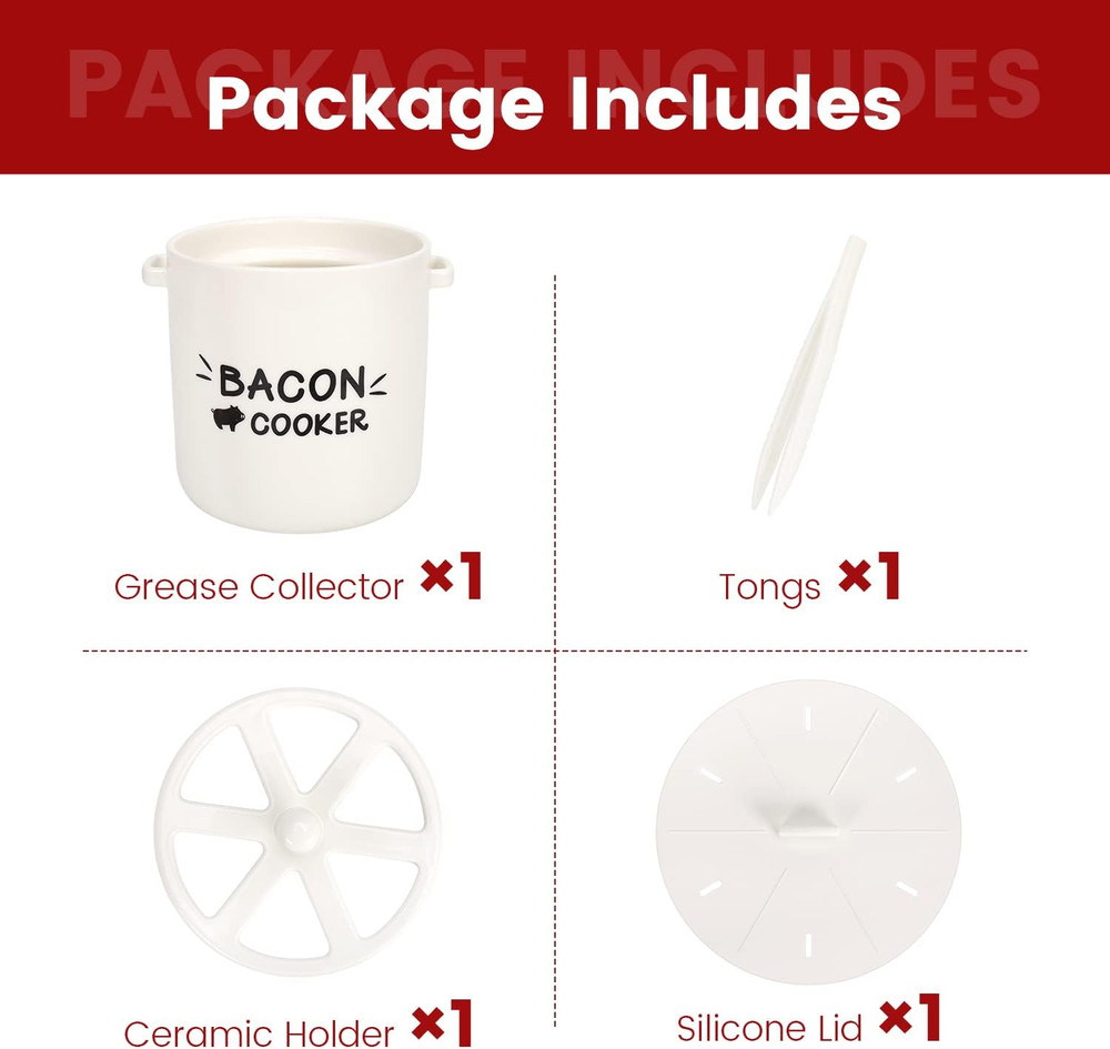 Ceramic Bacon Cooker for Microwave Oven - Splatter-Proof Design Microwave Bacon