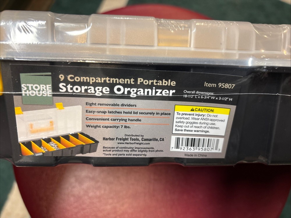 Portable Storage Organizer Case : 9 Compartment : Durable ABS : Carrying Handle