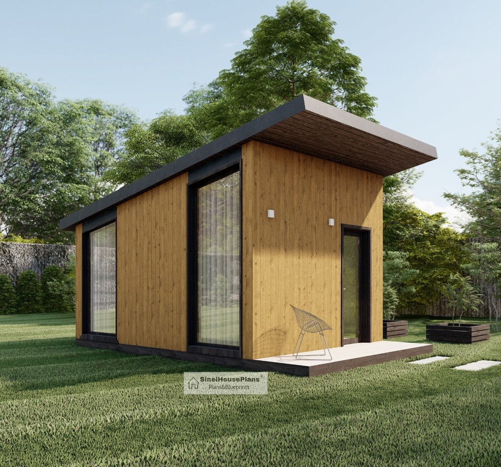 12'x16' Modern Garden Shed Plans, Studio Backyard Office Blueprints