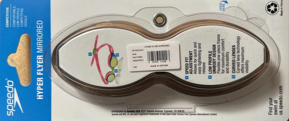 NEW Speedo HYPER FLYER Mirrored Junior Competitive Racing Goggles Blue Red