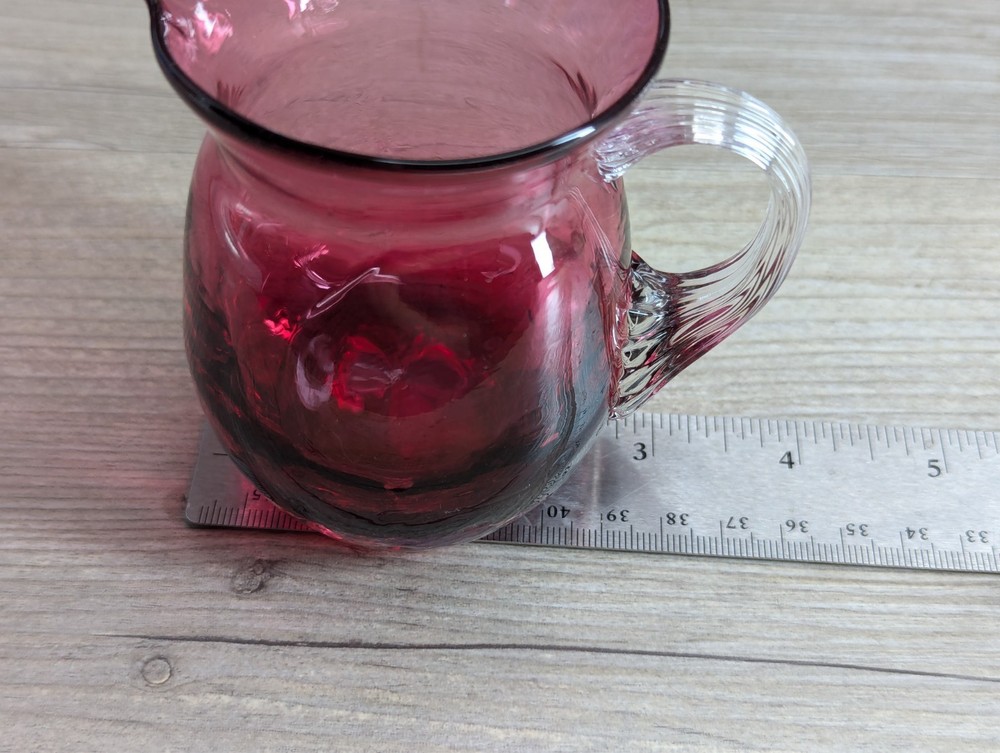 Dark Cranberry Glass 3.5" Miniature Pitcher with Clear Handle