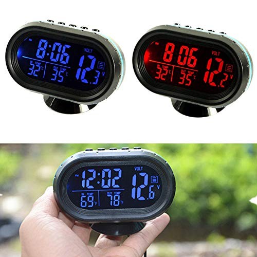 Car Thermometer LCD Digital Clock - 12-24V - Multifunctional Temperature