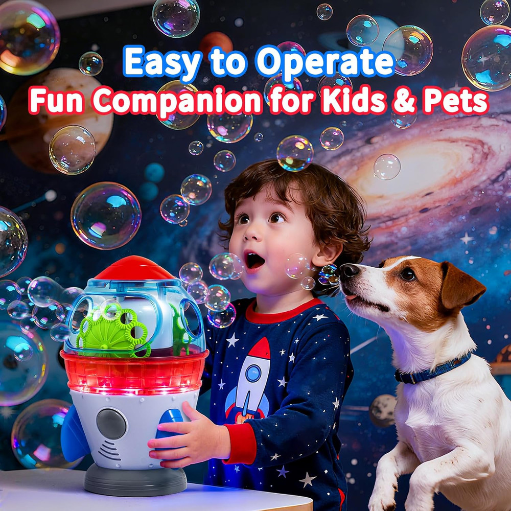 Rocket-Shaped Bubble Machine for Kids & Pets - Dual Powerful Bubble Outlets, Aut