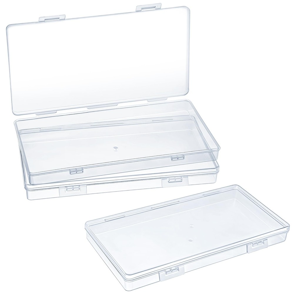 3PCS Rectangular Clear Plastic Storage with Lid, 6.5Ã—3.4Ã—0.67 Inches Rectan...