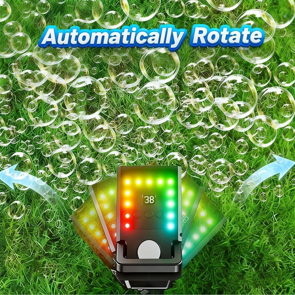 Upgraded bubble machine with remote control and automatic rotation RGB lights