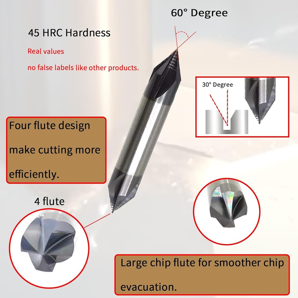 1/2" 4 Flute 60 Degree Solid Carbide Chamfer Mill - Double End - AlTiN Coated