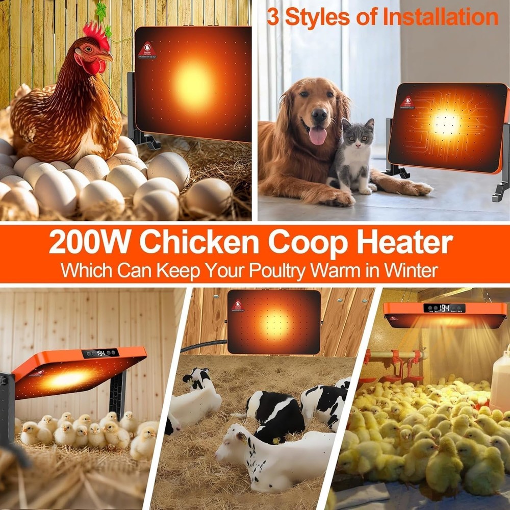 Chicken Coop Heater 200W Brooder Heater Panel Adjustable Temp Remote