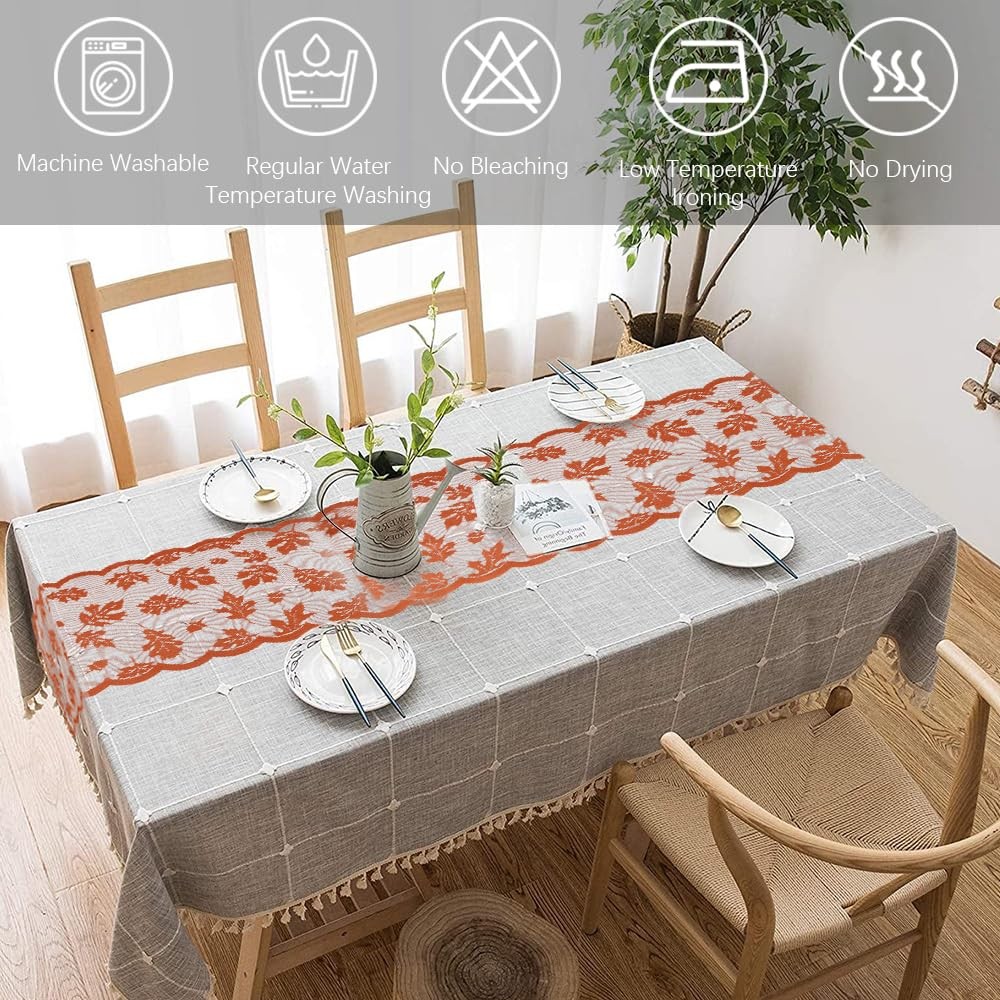 13x72 Inch Fall Table Runner Maple Leaves Lace Table Runner Fall Decoration