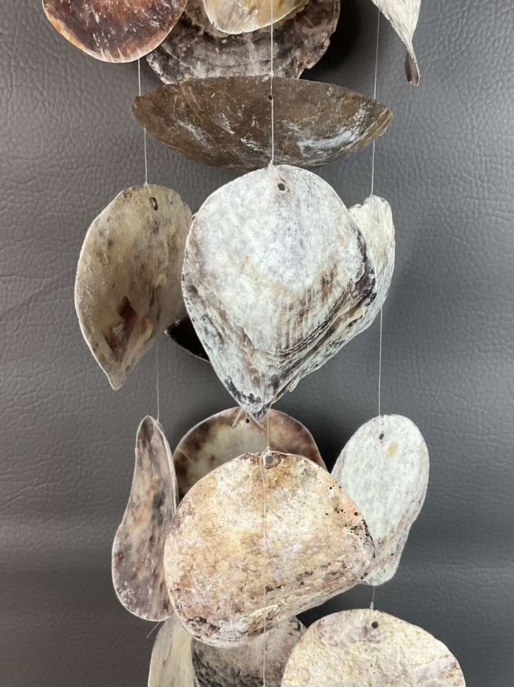 Vtg Capiz & Coconut Shell Boho Macrame Hanging Wind chime Home Decor