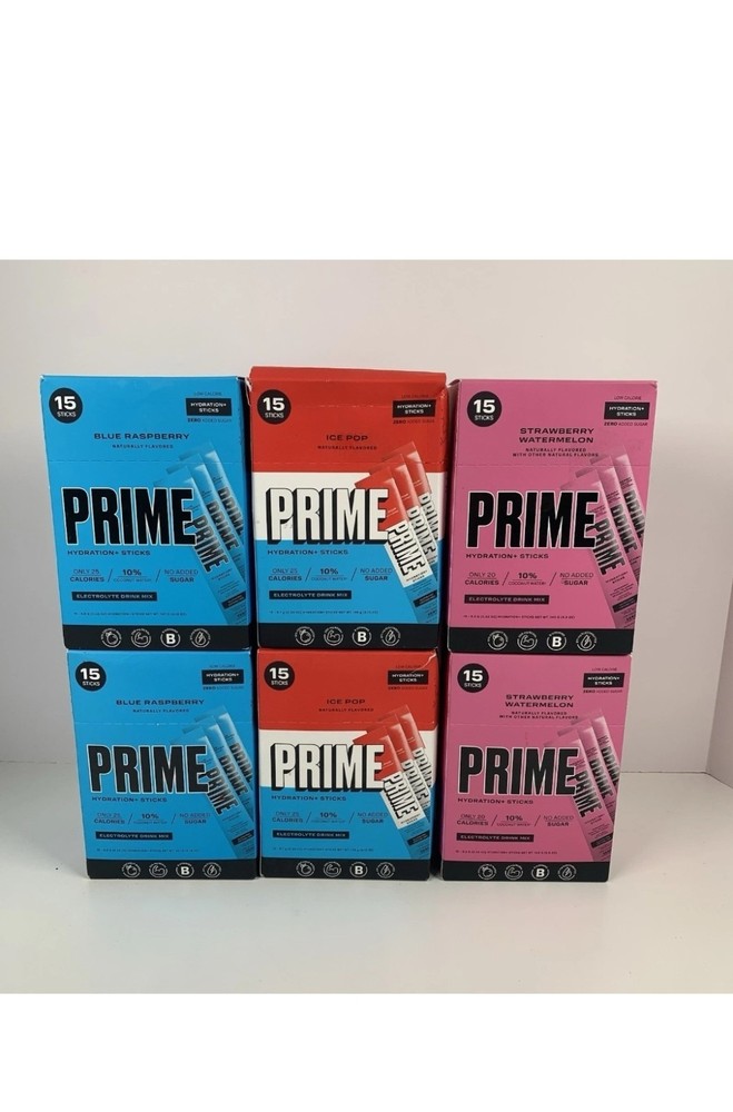 (6) Prime Hydration + Sticks Assorted 75 Sticks / Boxes Drink Mix Ice Pop READ
