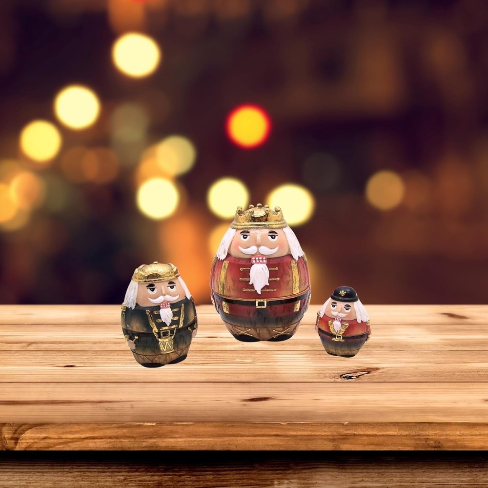 3pc Nesting Nutcracker Set Christmas Holiday Decor Stacking Soldier Figurines