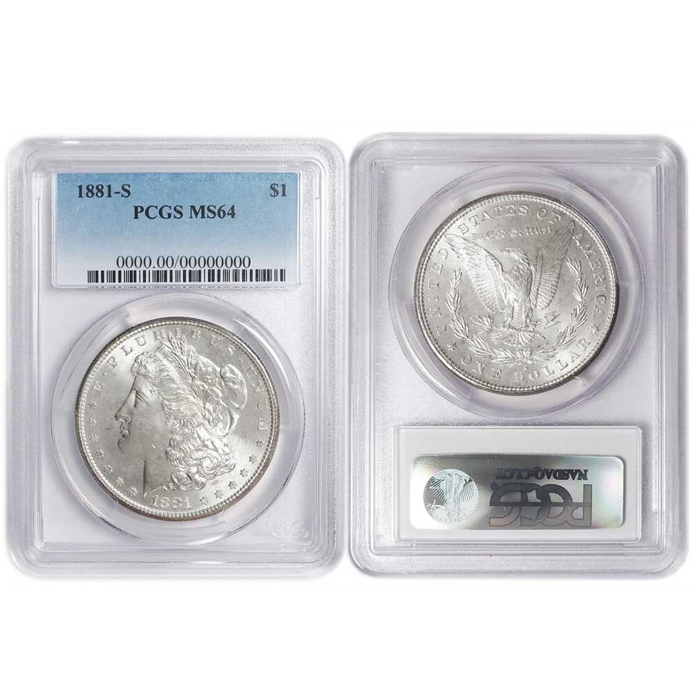 1881-S $1 Morgan Silver Dollar PCGS MS64 Blue Label