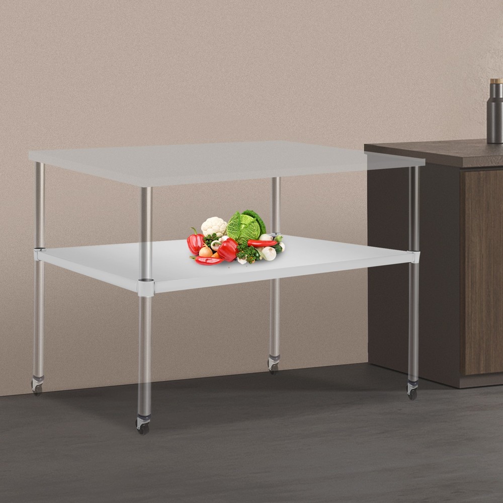 Silver Rectangular Stainless Steel Table Adjustable Lower Shelf for Work Tables
