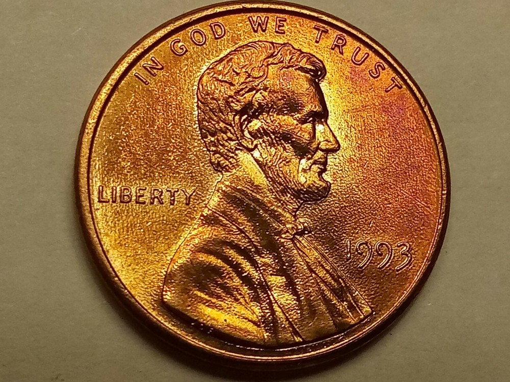 1993-Lincoln Red Toning Cent. BU.
