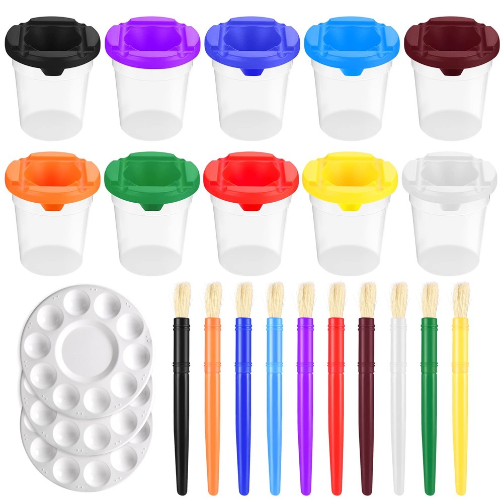Paint Cups with Lids, No Spill Paint Containers - Includes Paint Brushes & Pa...