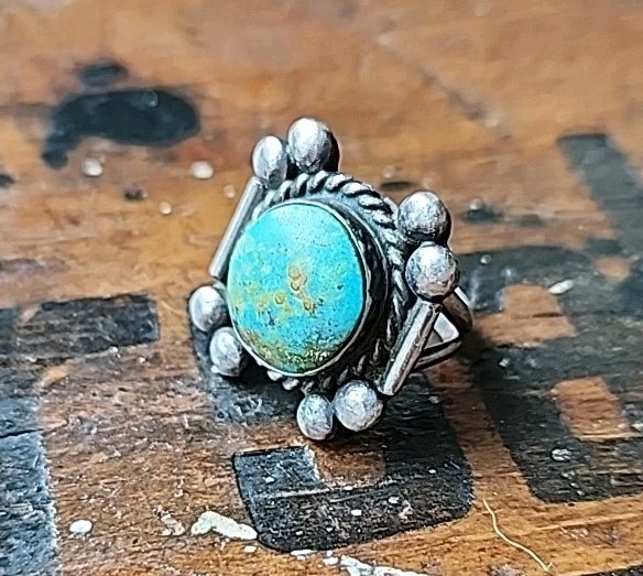 Artist Made Turquoise Square Silver Ring: DP