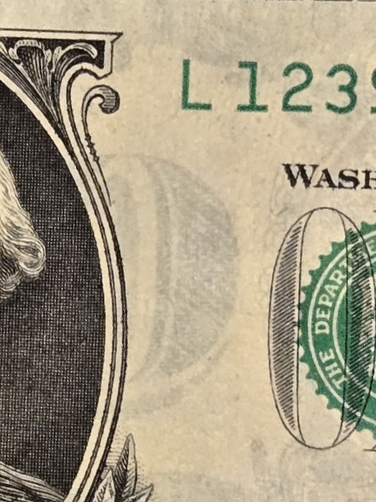 2021 wet Ink Transfer Error 1 Dollar US Bill Note
