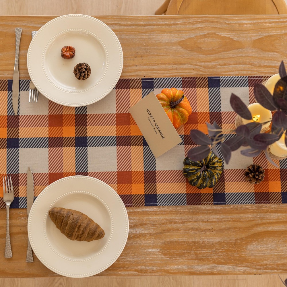 Fall Table Runner Plaid Checkered Pattern Thanksgiving Autumn Harvest Cloth D...