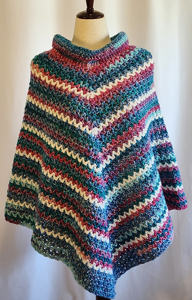 Handmade Crochet Poncho Bitty Stripes LG
