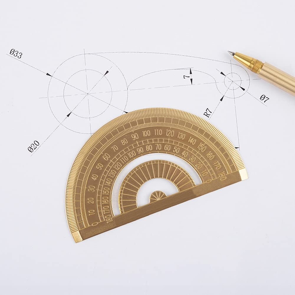 Gold Brass Semicircle Protractor Copper Ruler Drawing Angle Geometry Tool