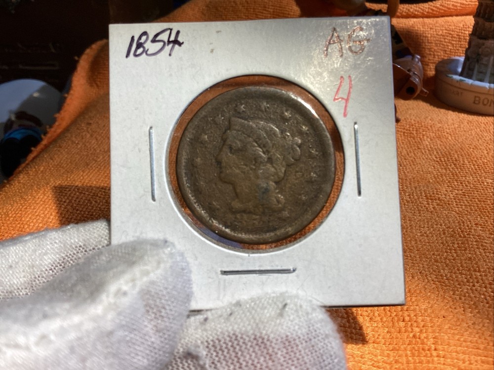 1854 BRAIDED HAIR LARGE CENT LOWER GRADE #4