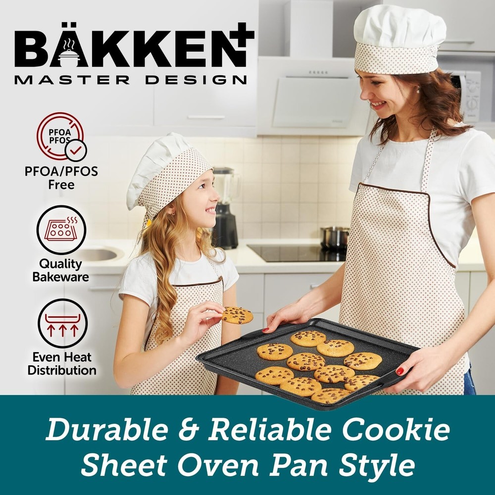 BAKKEN Cookie Sheets for Baking Nonstick Set - 3-Piece Stackable Carbon Steel...