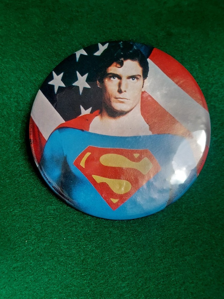DC Comics Inc 1978 Christopher Reeve Superman 3" Celluliod Pinback Button 3 Pcs