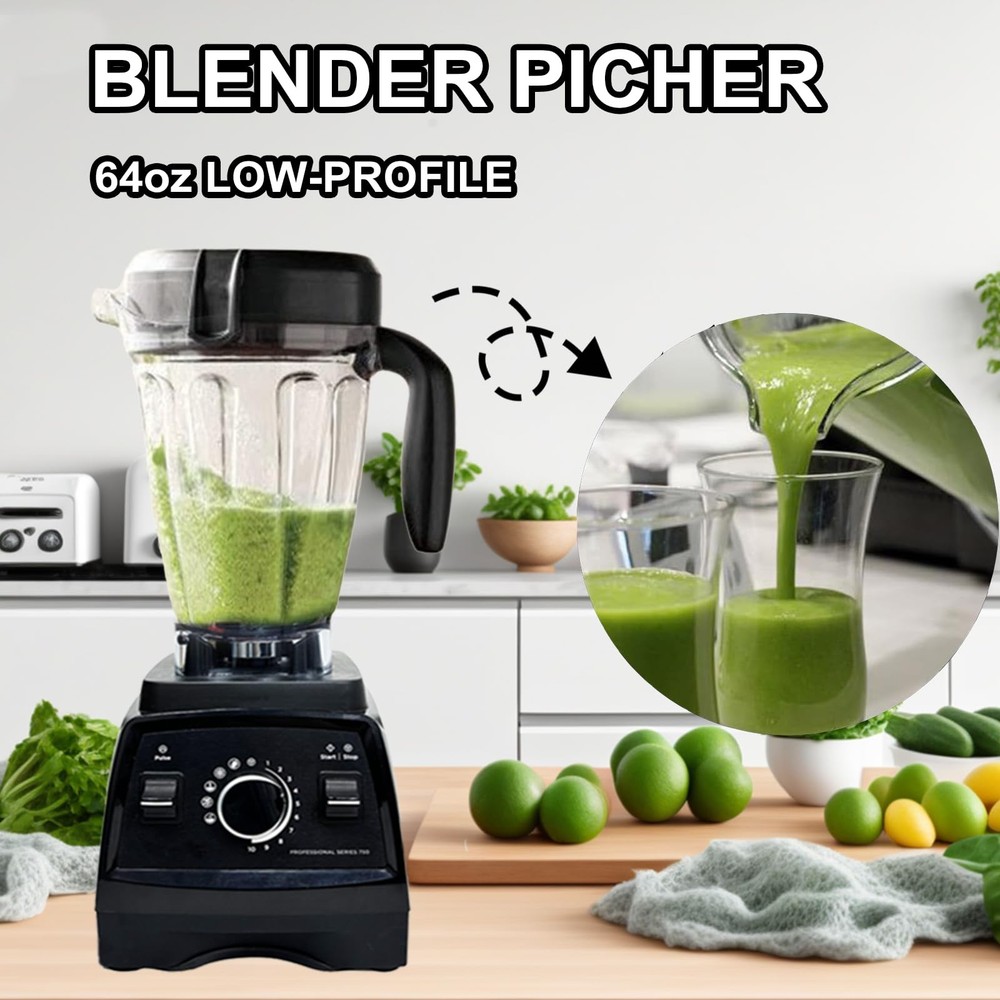 Blender Pitcher 64oz Low-Profile, Replacement Pitcher Container Compatible wi...