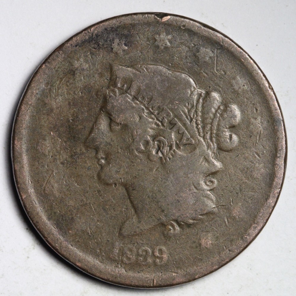 1839 Booby Head Coronet Large Cent CHOICE E245 UNC