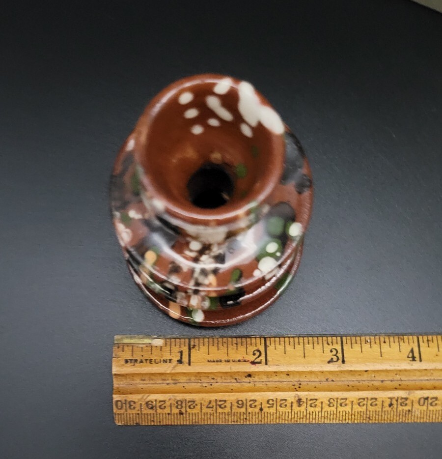Small Redware Spatter Paint Glaze Candle Holder