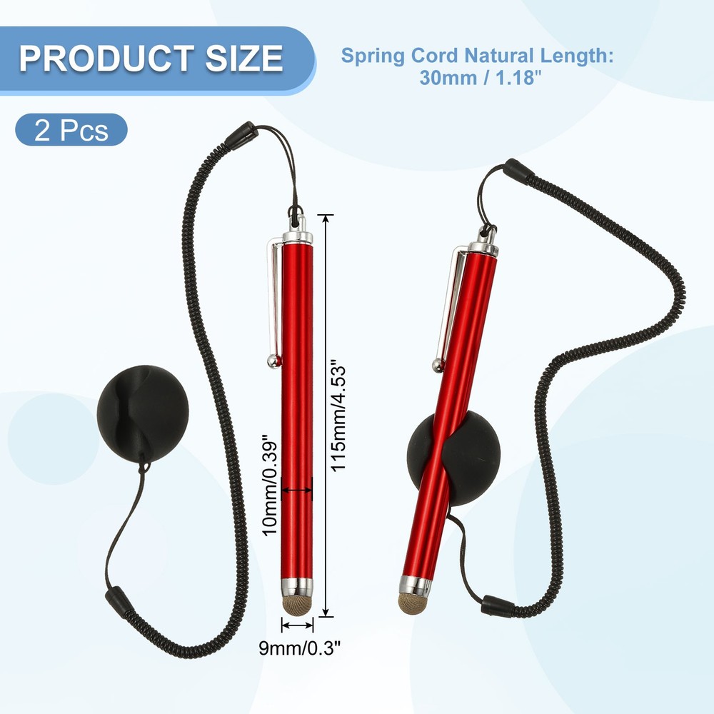 2 Pcs Screen Capacitive Pen with Spring Rope Fixing Dock Red