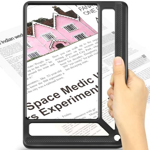 Full Page Magnifying Glass for Reading, Lightweight Rectangular 5X Black