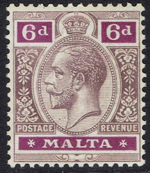 MALTA 1921 KGV 6D WMK MULTI SCRIPT CA