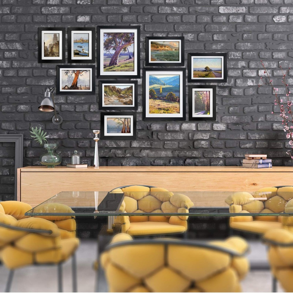 Multi Black Picture Frames with Mat for Multiple Sizes Photos, Four 4x6, Four...