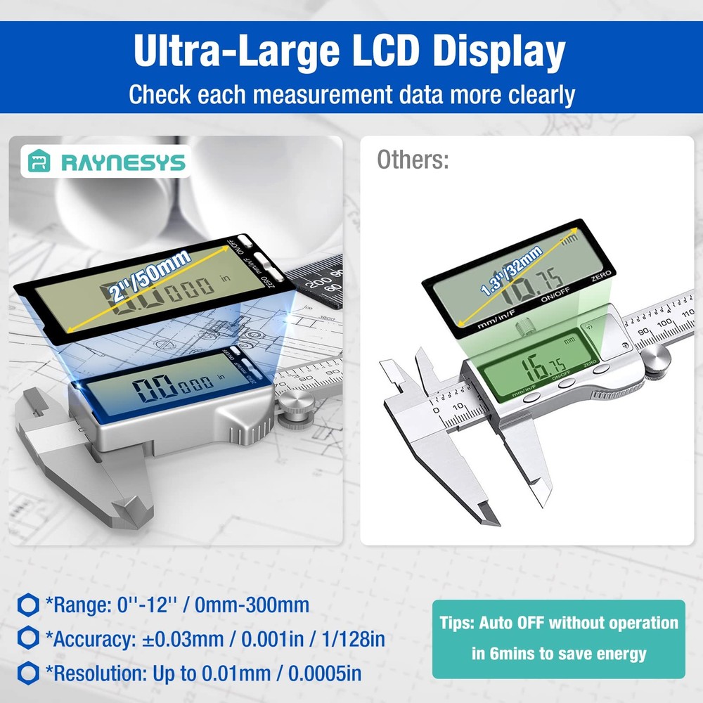 Electronic Digital Caliper 6", Professional Precision Micrometer Calipers, ±0...