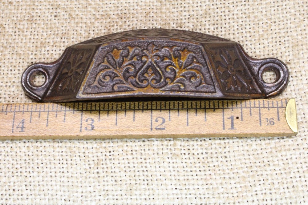 Old Bin Drawer Pull Cup Handle 4” Rustic Original Finish Vintage Vines Cast Iron