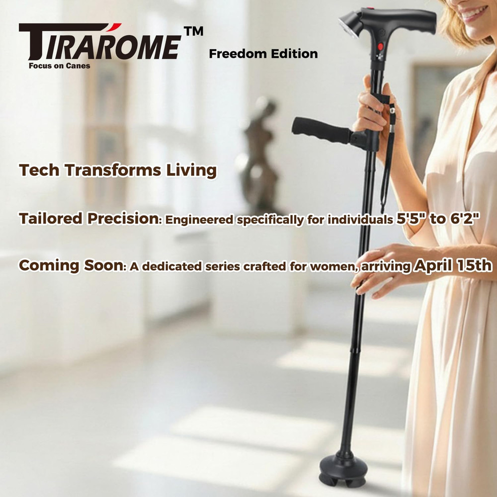 Adjustable 3-in-1 Folding Walking Cane with Alarm, Light & Second Handle