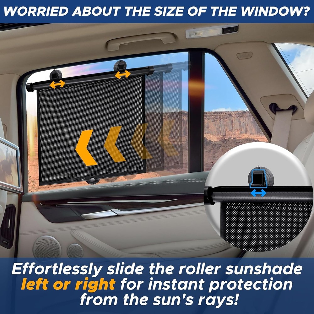 EcoNour Car Side Window Sun Shade (2 Pack) | Retractable Medium, 2 Pack