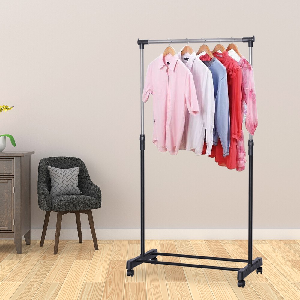 Laundry Drying Rack Clothes Storage Hanger Stand With Brake Roller Adjustable