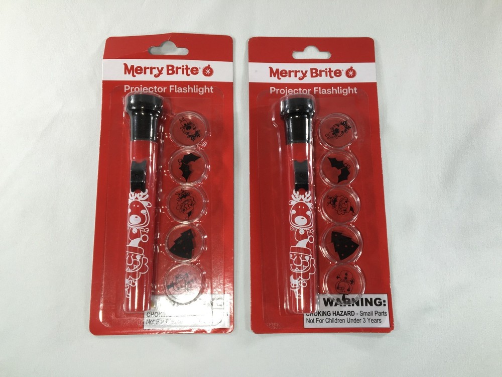 Merry Brite Christmas Projector Flashlight 2 Pack Projects Santa, Rudolph, etc.