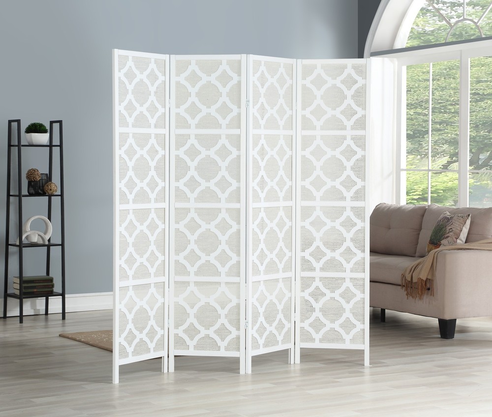 4-Panel White Diamond Design Room Divider Screen, Modern Privacy Partition