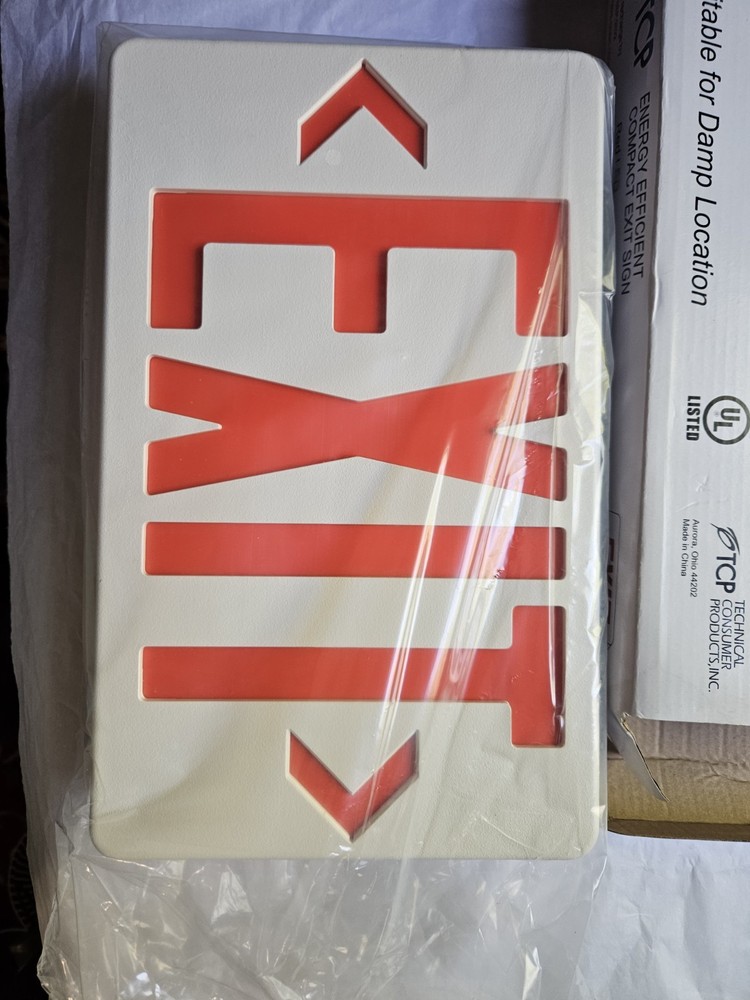 TCP Energy Efficient Compact Exit Sign Red LED 22743 Battery Backup Complete