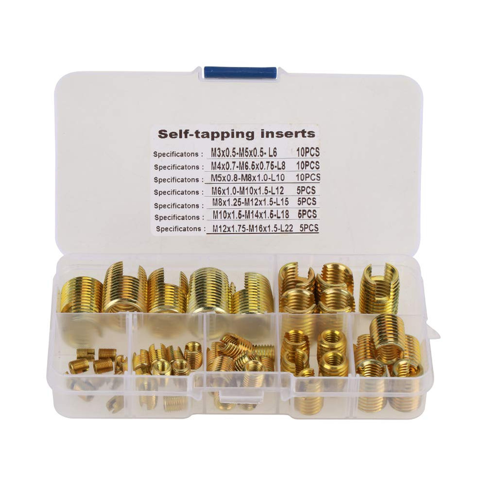 Self Tapping Inserts Threaded Kit, 50Pcs Brass Slotted Thread Inserts Pressed in