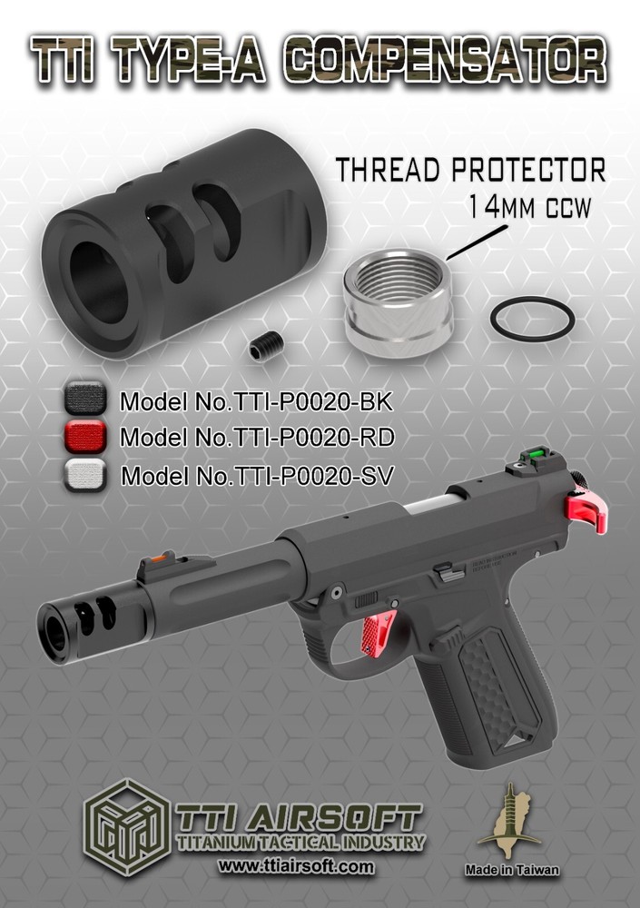 TTI AIRSOFT TTI-P0020-SV AAP-01 TYPE-A Compensator (14mm CCW) SILVER