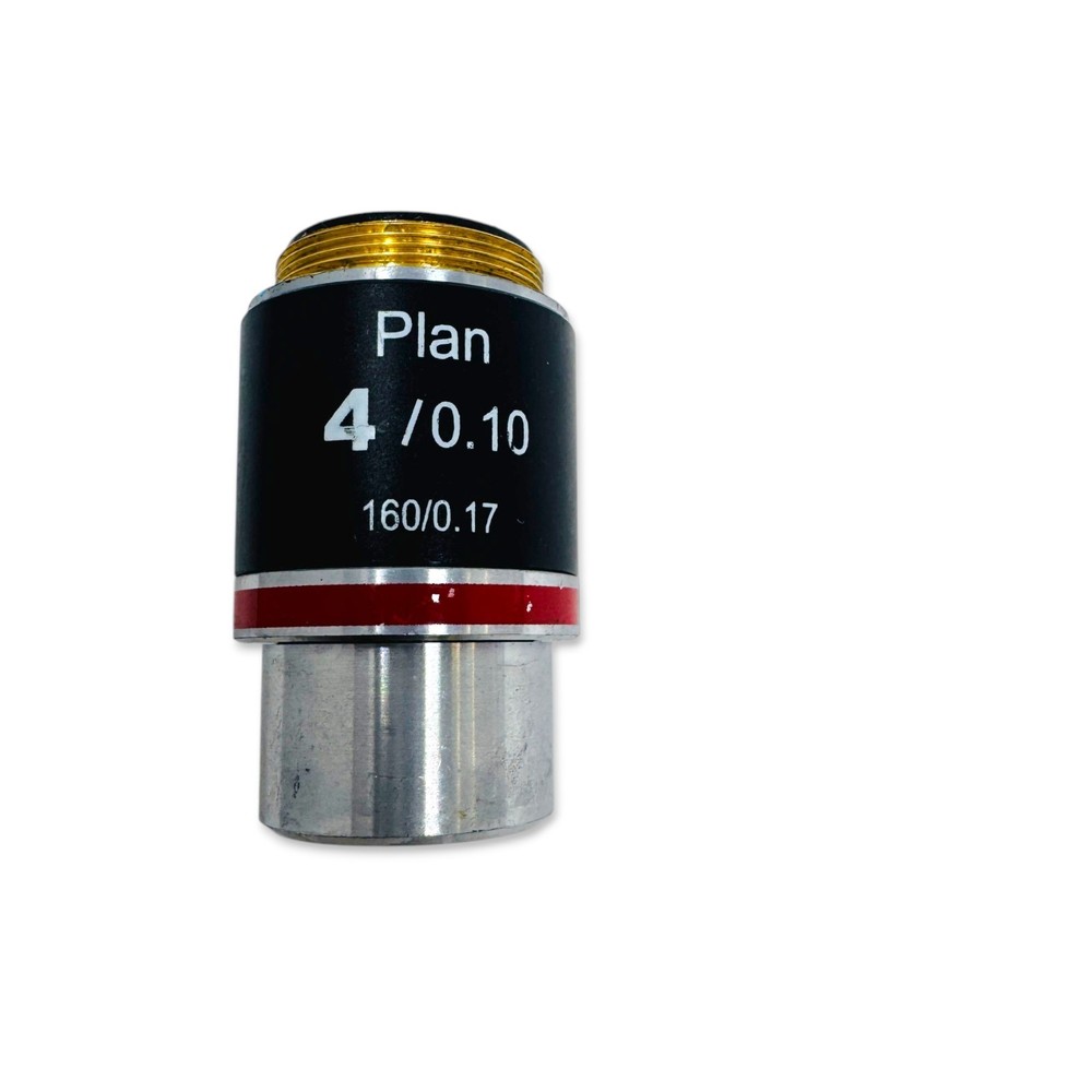 Plan 4x / 0.10 160/0.17 Microscope Objective Red Strip