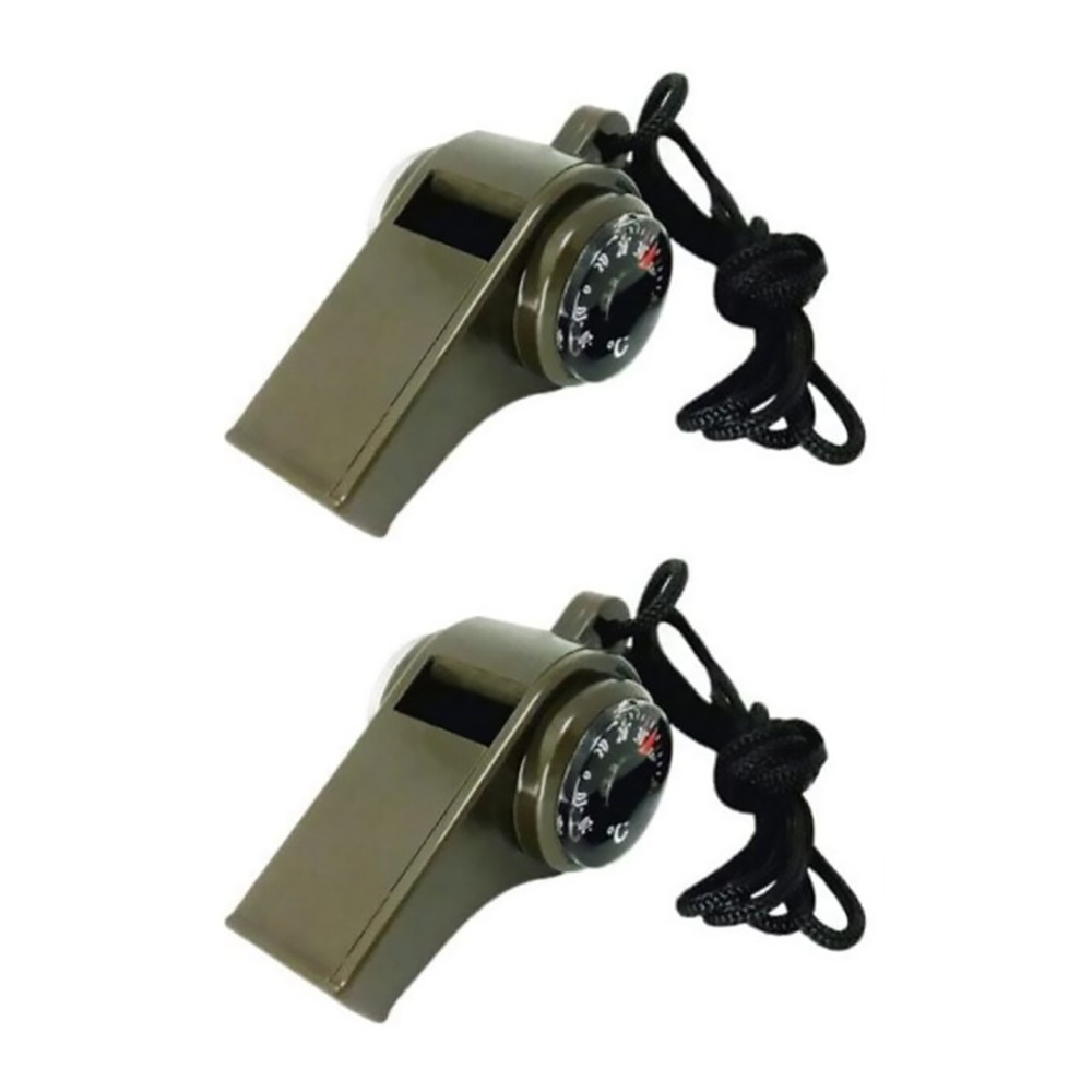 2 Pack Multi-Function Survival Whistle with Compass Thermometer for Hiking