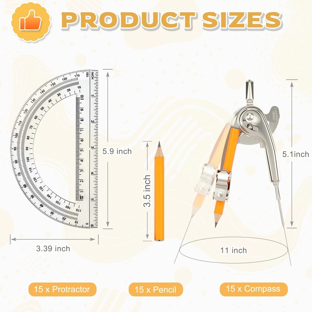 30 Pack Geometry Tool Set, Math Compass for Geometry and 6 Inch Protractor Se...