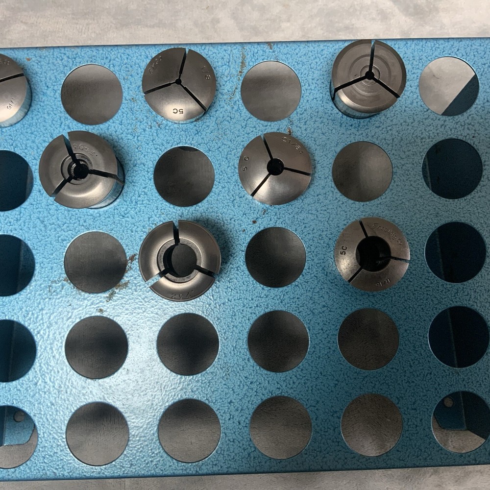 7 Pc ( 3 ENCO ) ( 4 NO NAME ) 5C COLLETS COMPLETE WITH RACK ( PRE OWNED )